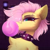 3632787__safe_artist-colon-kebchach_fluttershy_pegasus_pony_g4_bubblegum_bust_collar_food_gum_portrait_solo_spiked+collar