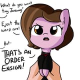 1025483__safe_artist-colon-tjpones_derpibooru+import_ponified_pony_dialogue_holding+a+pony_kathryn+janeway_offscreen+character_simple+background_solo_s