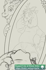 3635009__safe_artist-colon-surrii_discord_draconequus_g4_clothes_holding_human+to+draconequus_mirror_offscreen+character_pov_sketch_transformation_twinning