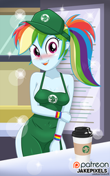 3610813__suggestive_artist-colon-jakepixels_rainbow+dash_human_equestria+girls_g4_alternate+hairstyle_apron_blushing_breasts_clothes_coffee+cup_cup_embarrassed_
