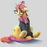 1608145__safe_artist-colon-wynnchi_moondancer_pony_unicorn_g4_clothes_female_glasses_mare_sitting_solo_sweater