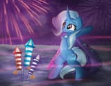 2619300__safe_artist-colon-janelearts_trixie_pony_unicorn_derpibooru_g4_bipedal_bipedal+leaning_cape_clothes_cloud_female_firecracker_fireworks_glowing_ground_h