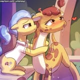 2135353__suggestive_artist-colon-lumineko_clementine_doctor+fauna_she+talks+to+angel_spoiler-colon-s09e18_drool_duo_female_giraffe_heart_mare_massage_o