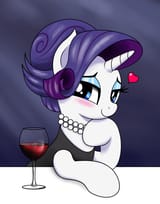 3527239__safe_artist-colon-vomitvomiting_rarity_pony_unicorn_g4_alcohol_alternate+hairstyle_bedroom+eyes_blushing_clothes_cute_date_dress_eyeshadow_female_float