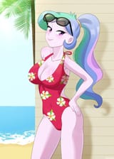 3288492__suggestive_artist-colon-riouku_princess+celestia_principal+celestia_human_equestria+girls_g4_2d_beach_belly+button_big+breasts_breasts_busty+princess+c