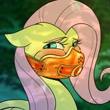 3582983__suggestive_artist-colon-twoshoesmcgee_fluttershy_pegasus_pony_g4_blushing_bust_female_floppy+ears_gag_latex_looking+at+you_mare_mask_muzzle+gag_outdoor