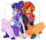 2912132__safe_artist-colon-5mmumm5_sci-dash-twi_sunset+shimmer_twilight+sparkle_human_equestria+girls_g4_clothes_duo_duo+female_female_glasses_holding+hands_jac
