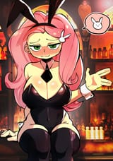 3633366__suggestive_artist-colon-yodaka_fluttershy_human_equestria+girls_g4_bar_big+breasts_black+leotard_black+thigh+highs_blushing_breasts_bunny+ears_bunny+ha