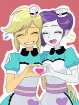 3566867__safe_artist-colon-haibaratomoe_applejack_rarity_human_equestria+girls_g4_clothes+swap_duo_duo+female_eyes+closed_female_lesbian_open+mouth_server_ship-