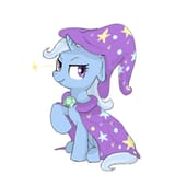 3633373__safe_artist-colon-kamagi_trixie_pony_unicorn_g4_cape_clothes_female_floppy+ears_full+body_hat_horn_jewelry_looking+at+you_mare_medallion_necklace_simpl