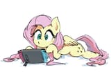 2439117__dead+source_safe_artist-colon-fuyugi_fluttershy_pegasus_pony_g4_colored_colored+sketch_console_cute_female_gaming_lying+down_mare_nintendo_nintendo+swi
