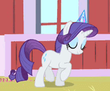 17400__safe_screencap_rarity_pony_unicorn_party+of+one_season+1_animated_barn_dancing_dancity_eyes+closed_female_gif_hat_ladylike_mare_party+hat_party+soft_so