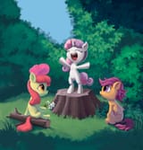 966640__dead+source_safe_artist-colon-maggwai_apple+bloom_scootaloo_sweetie+belle_earth+pony_pegasus_pony_unicorn_g4_apple+bloom27s+bow_bipedal_bow_bush_cutie+