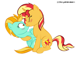 979246__safe_artist-colon-sketch-dash-shepherd_lightning+dust_sunset+shimmer_kissing_lesbian_lightningshimmer_pegasus_pony_shipping_unicorn