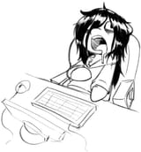 1506469__safe_artist-colon-whydomenhavenipples_oc_oc+only_oc-colon-floor+bored_earth+pony_pony_chest+fluff_clothes_computer_computer+mouse_cute_drool_female_gra