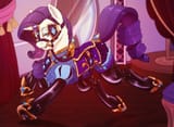 3474516__safe_artist-colon-twoshoesmcgee_rarity_pony_unicorn_g4_bit+gag_blinders_bridle_clothes_female_frog+28hoof29_gag_horn_horseshoes_indoors_latex_lead_pony (2)