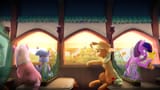 3556951__safe_artist-colon-naafreelanceartist_applejack_clear+sky_twilight+sparkle_wind+sprint_alicorn_earth+pony_pegasus_pony_g4_angry_female_horn_indoors_look