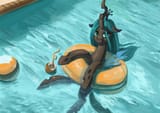 2590012__safe_artist-colon-toisanemoif_queen+chrysalis_changeling_pony_female_looking+at+you_mare_pool+toy_solo