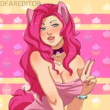 1288903__solo_pinkie+pie_clothes_solo+female_breasts_humanized_suggestive_looking+at+you_dress_cleavage