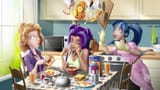 2421168__safe_artist-colon-chombeau_adagio+dazzle_aria+blaze_sonata+dusk_human_equestria+girls_g4_bacon_bacon+and+eggs_berry_blueberry_bowl_bread_breakfast_butt