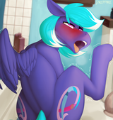 2877815__explicit_pony_solo_oc_oc+only_nudity_male_pegasus_blushing_open+mouth_wings_butt_stallion_tongue+out_anus_plot_sitting_spread+wings_bedroom+