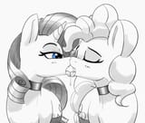 2909571__suggestive_artist-colon-pabbley_pinkie+pie_rarity_earth+pony_pony_unicorn_g4_black+and+white_choker_drool_eyes+closed_female_french+kiss_grayscale_hear