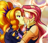 2391612__safe_artist-colon-shaxbert_adagio+dazzle_sunset+shimmer_human_equestria+girls_g4_bedroom+eyes_blank+eyes_blushing_clothes_duo_female_geode+of+empathy_g