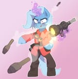 3047235__safe_artist-colon-rellopone_trixie_pony_unicorn_g4_-fwslash-mlp-fwslash-+tf2+general_beggar27s+bazooka_bipedal_glowing_glowing+horn_grenade_horn_magic_