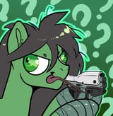 3639063__safe_artist-colon-twoshoesmcgee_oc_oc+only_oc-colon-anon_oc-colon-anon-dash-mare_bug+eyes_chopsticks_female_gun_halo+magnum_icon_mare_my+little+pony_ne
