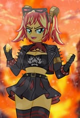 3635254__safe_artist-colon-emeraldblast63_sunset+shimmer_human_equestria+girls_g4_belly_belly+button_boots_breasts_burnice+white+zenless+zone+zero_busty+sunset+