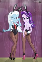 2312551__suggestive_artist-colon-charliexe_starlight+glimmer_trixie_equestria+girls_ass_bare+shoulders_belly+button_breasts_bunny+ears_bunny+suit_bunny+tail_but