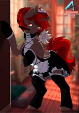 3306338__safe_artist-colon-arctic-dash-fox_oc_oc+only_pony_unicorn_clothes_horn_maid_solo_unicorn+oc
