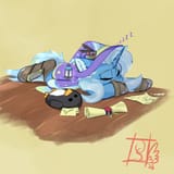 3171627__safe_artist-colon-jubyskylines_trixie_pony_unicorn_g4_cape_clothes_female_hat_high+res_mare_onomatopoeia_plushie_scroll_sleeping_solo_sound+effects_tri