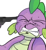 1864062__semi-dash-grimdark_artist-colon-klondike_spike_derpibooru+import_gritted+teeth_gun_suicide_sweat_weapon