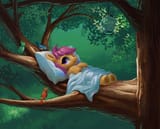 1020467__safe_solo_cute_scootaloo_tree_pillow_blanket_bird_cutealoo_artist-colon-magwaizzz