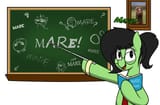 3640423__safe_artist-colon-isaac_pony_fluttershy_lyra+heartstrings_oc_oc-colon-anon_oc-colon-filly+anon_earth+pony_horse_pony_g4_bipedal_book_chalkboard_clothes
