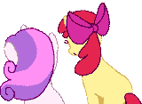 3632237__safe_artist-colon-mouseu_apple+bloom_sweetie+belle_earth+pony_pegasus_pony_unicorn_g4_animated_bow_duo_faic_female_filly_foal_gif_hair+bow_horn_looking