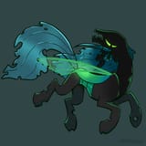 3544537__safe_artist-colon-pfeffaroo_queen+chrysalis_changeling_changeling+queen_g4_evil+smile_green+background_sharp+teeth_simple+background_smiling_solo_teeth