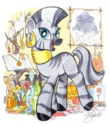 1568928__safe_artist-colon-andy+price_edit_editor-colon-dsp2003_zecora_dreary_zebra_g4_beauty+and+the+beast_book_candle_cauldron_colored+pencil+drawing_cute_fem