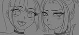 3640583__safe_artist-colon-rileyav_aria+blaze_sonata+dusk_human_equestria+girls_g4_bust_choker_close-dash-up_duo_duo+female_female_gray+background_grayscale_lid