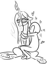 6186644__safe_queen+chrysalis_oc_oc-colon-anon_changeling_heart_hug_monochrome_simple+background_smiling