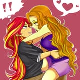 1567599__suggestive_artist-colon-raika0306_adagio+dazzle_sunset+shimmer_equestria+girls_rainbow+rocks_blushing_breasts_clothes_drunk_exclamation+point_