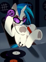 481364__dead+source_safe_artist-colon-sion_dj+pon-dash-3_vinyl+scratch_g4_cute_cutie+mark+headphones_drink_female_headphones_hooves_hooves+on+the+table_looking