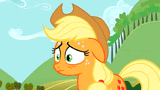 450643__safe_screencap_applejack_earth+pony_pony_the+super+speedy+cider+squeezy+6000_animated_female_floppy+ears_nervous_solo_sweat