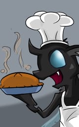 358212__safe_artist-colon-torosiken_changeling_chef_chef27s+hat_hat_pie_solo