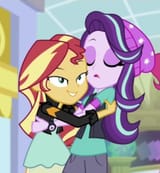 1448339__safe_screencap_pinkie+pie_starlight+glimmer_sunset+shimmer_equestria+girls_mirror+magic_spoiler-colon-eqg+specials_beanie_bedroom+eyes_clothes