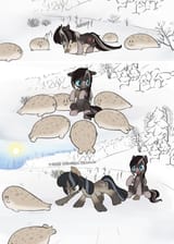 2693022__safe_pony_oc_oc+only_crying_tree_forest_sun_artist-colon-anonymous_club_growling_yakutian+horse_seal_pinecone_surrounded_snow+mare_oc-colon-