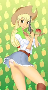 1039007__suggestive_artist-colon-manmaru00_applejack_equestria+girls_apple_applebucking+thighs_apple+print+underwear_belt+buckle_boots_breasts_busty+ap