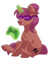 1318522__safe_artist-colon-itstaylor-dash-made_oc_oc+only_oc-colon-dobbin_pony_unicorn_accessory_controller_cool_focus_gamer_gaming_glasses_male_sitting_solo_st