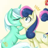 946__safe_artist-colon-starlightspark_big+macintosh_bon+bon_lyra+heartstrings_sweetie+drops_earth+pony_eyes+closed_female_kissing_lesbian_love_lyrabon_